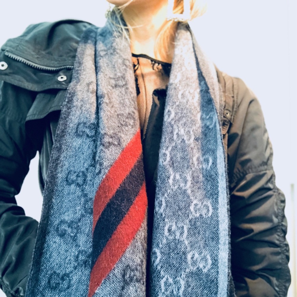 Gucci GG Jacquard Scarf Navy